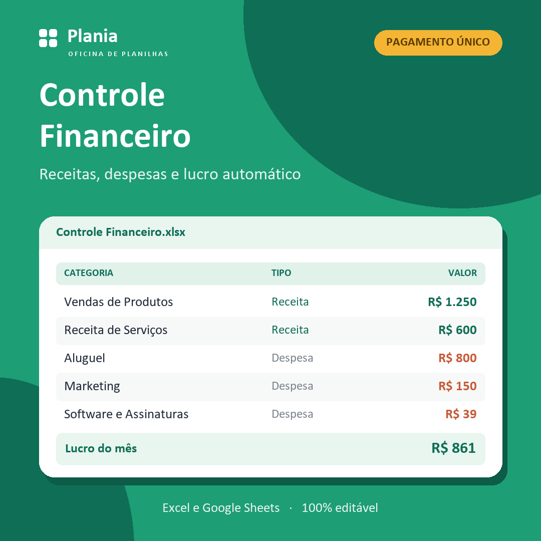 Capa da planilha Controle Financeiro